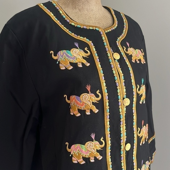 Bob Mackie Embroidered Elephant Jacket Coat Large - Picture 5 of 7